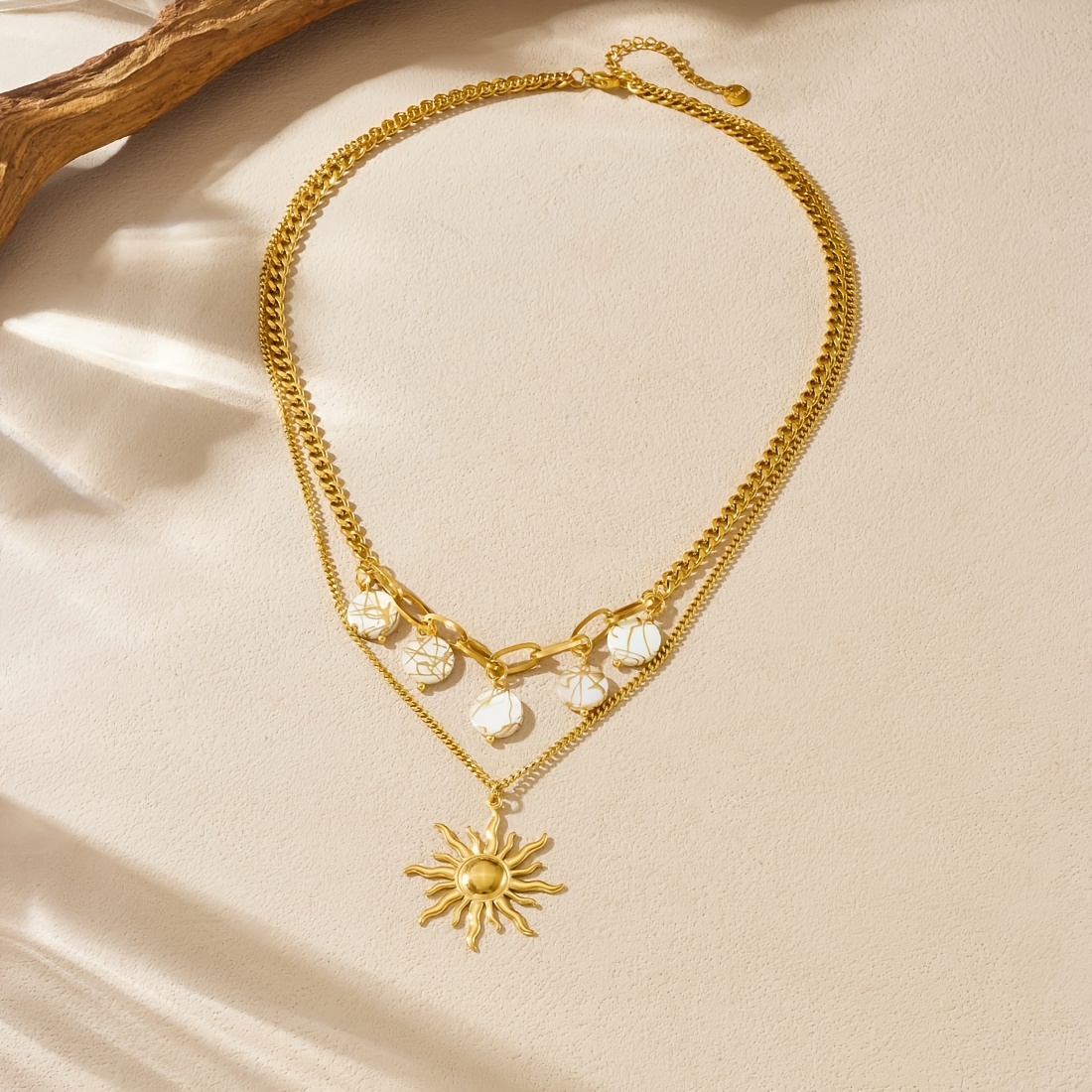 Women's 18K Plated Double Layer Sun Pendant Necklace — Boho Gift